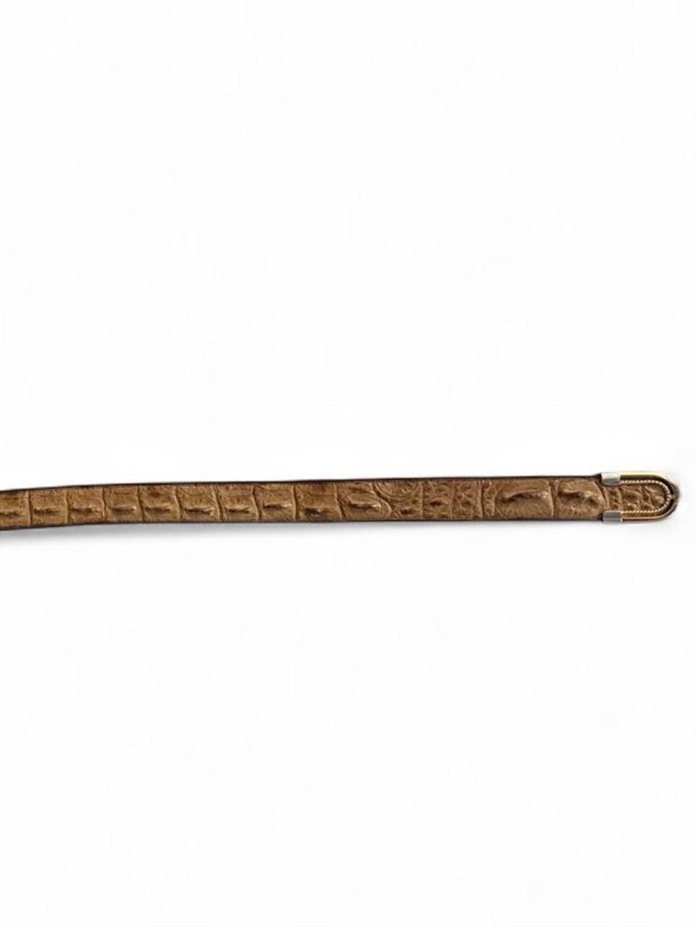 Vintage Caymen Croc-Embossed Slim Tan Leather Belt with Gold-Tone Accent buckle
